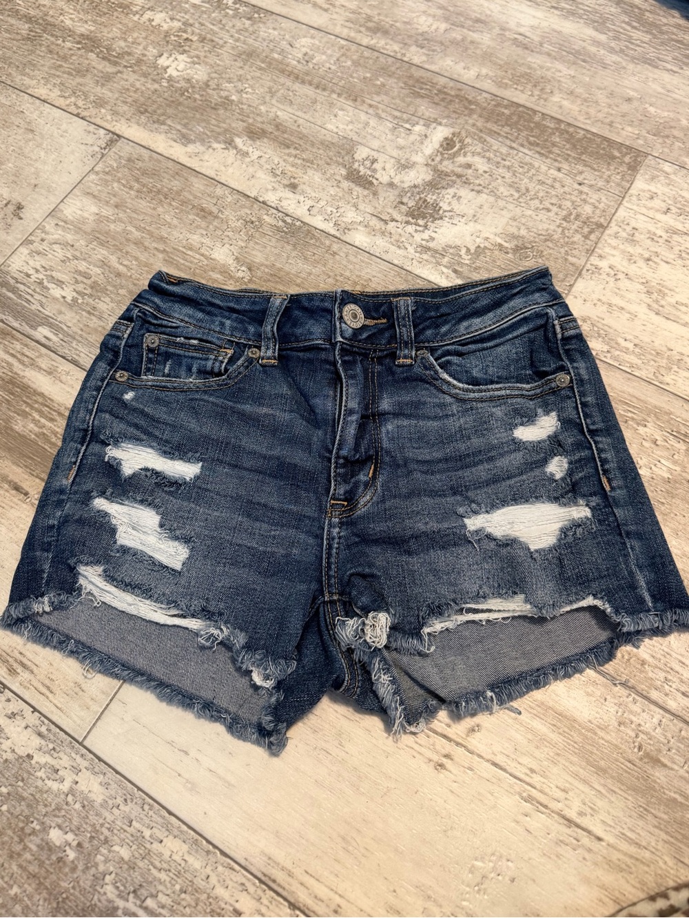 American Eagle Outfitters Dark Blue Distressed Denim Shorts